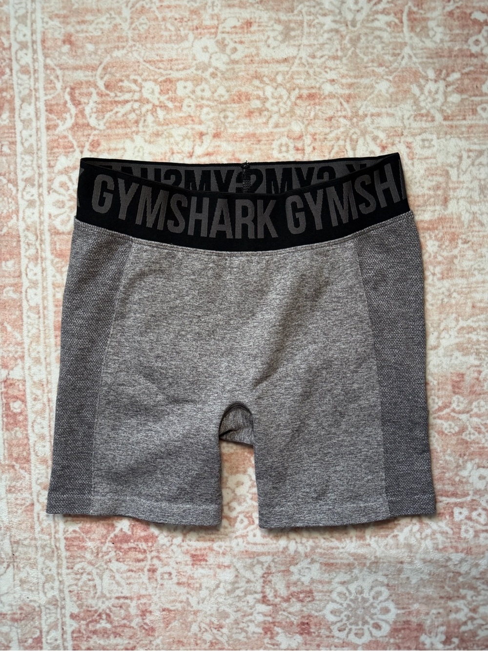 Gymshark Women’s Gray Seamless Shorts with Black Branded Waistband Size Small